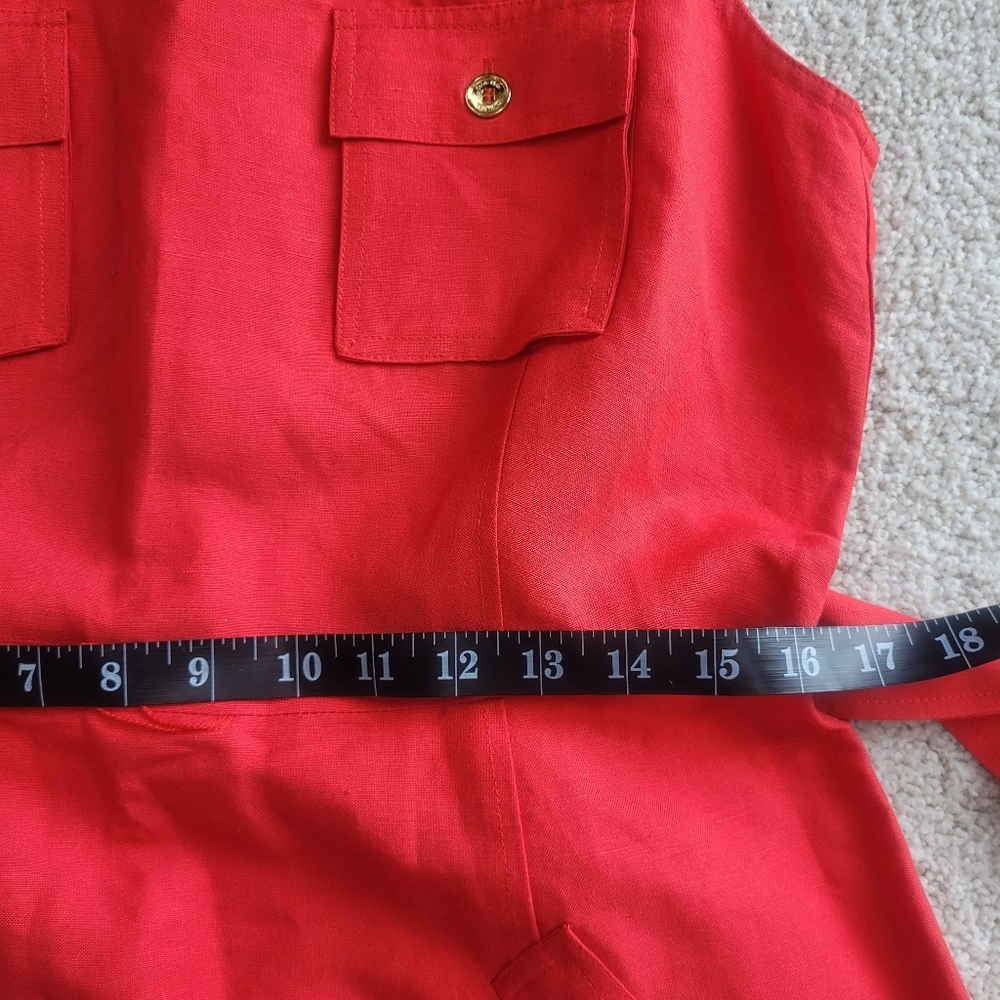 Chic Calvin Klein Red Linen Sleeveless Belted Dress Size 12 W/Pockets Like New - Picture 9 of 13